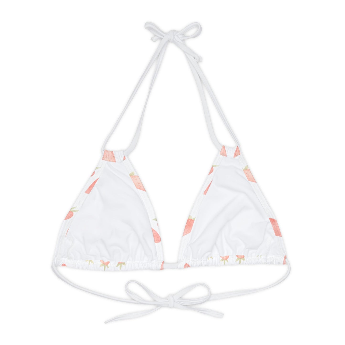 White Strawberry Summer Strappy Triangle Bikini Top by Zeus Prosper Summer Collection Ltd.🍓