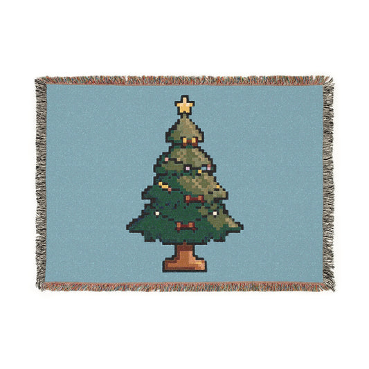 Pixel Christmas Tree Woven Blanket