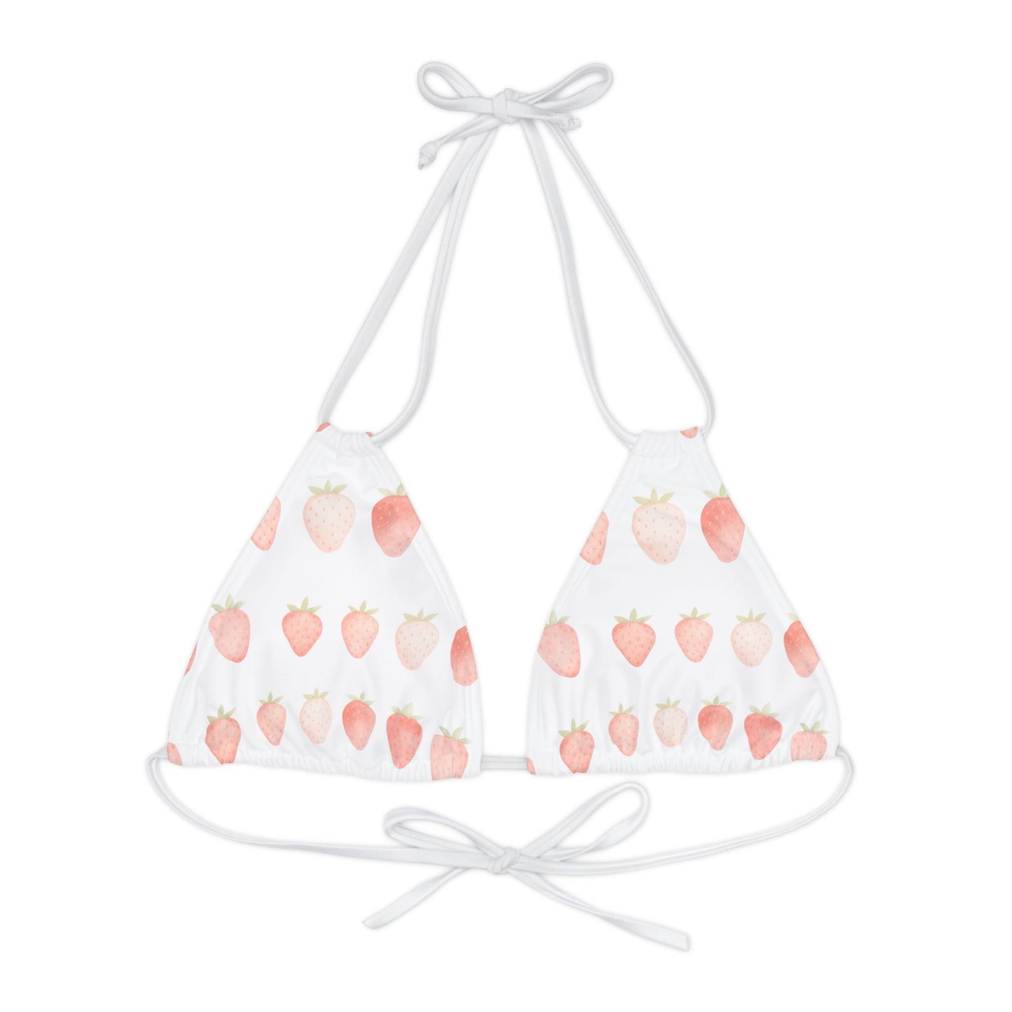White Strawberry Summer Strappy Triangle Bikini Top by Zeus Prosper Summer Collection Ltd.🍓