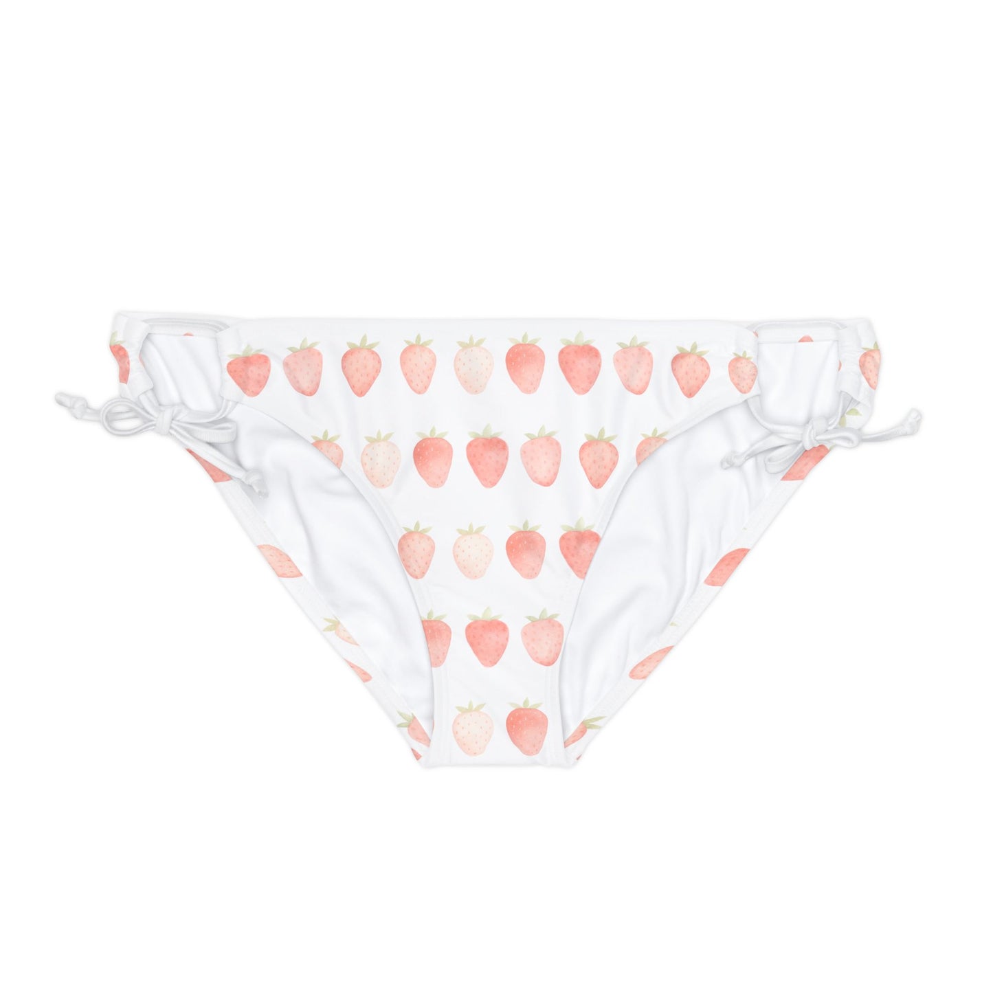 White Strawberry Summer Loop Tie Side Bikini Bottoms from Zeus Prosper Summer Collection Ltd.🍓